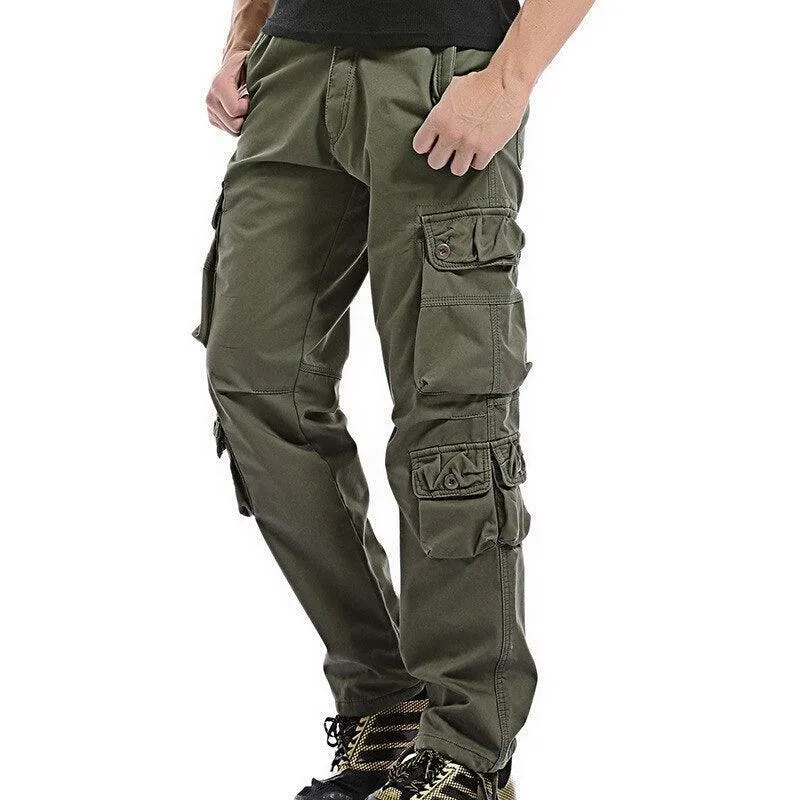 Mens Winter Fleece Lined Cargo Pants Loose Fit Multi-Pocket