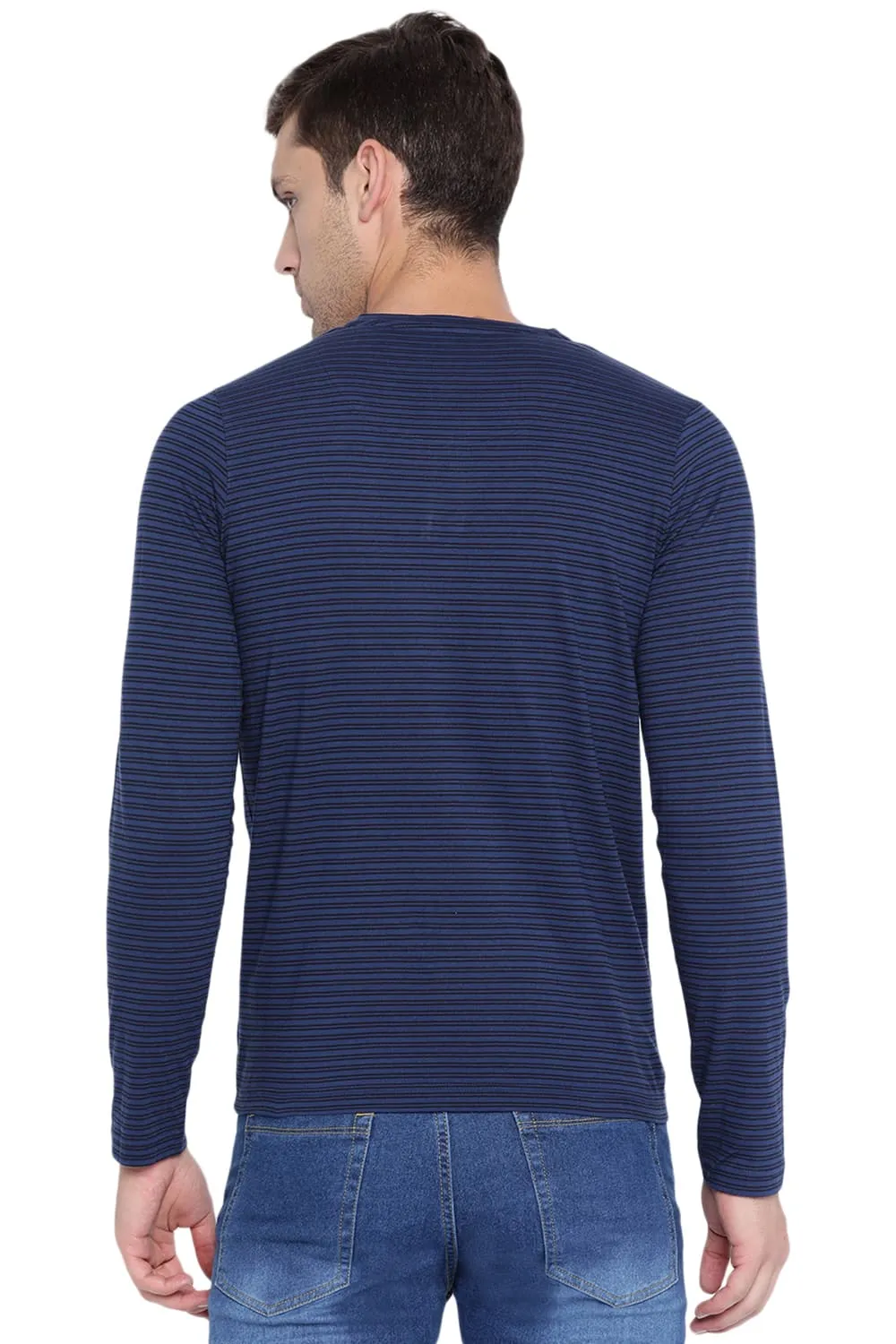 Muscle Fit Henley Stripes Polo T Shirt