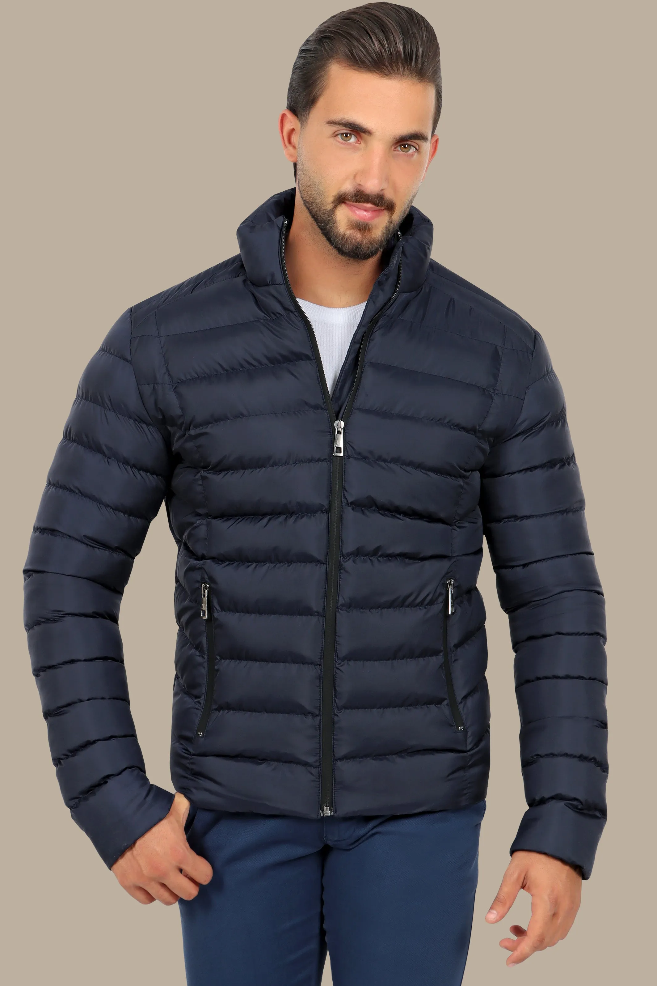 Navy Bliss: Puffer Padded Jacket for Stylish Warmth