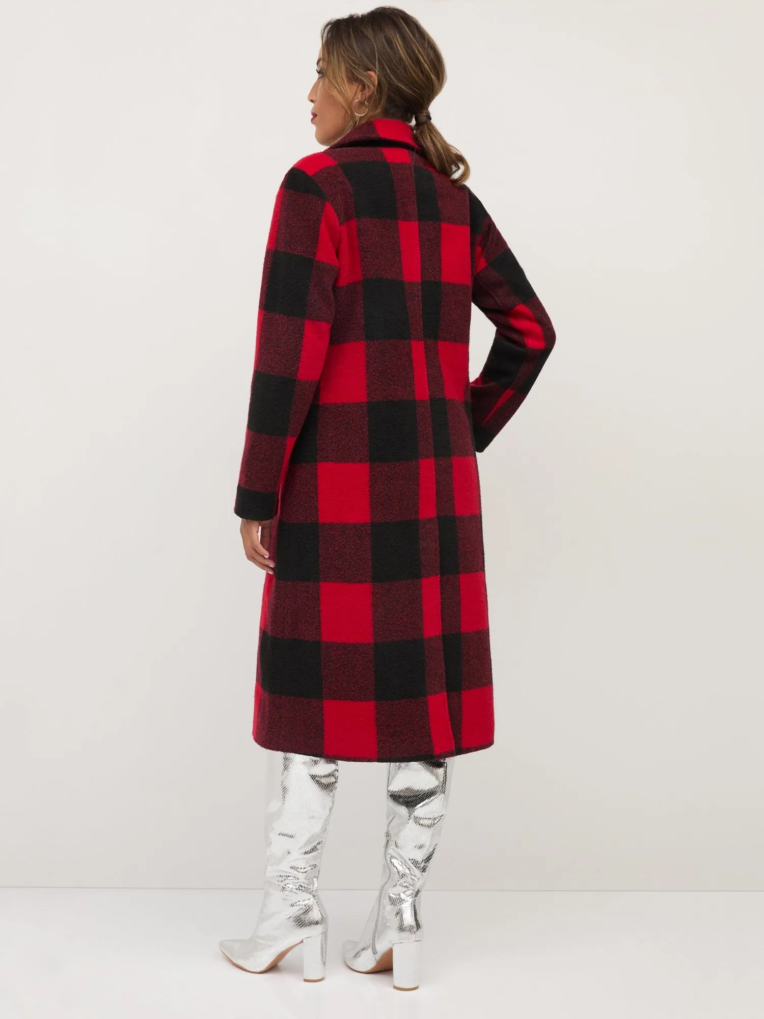 Plaid Button-Front Trench Coat