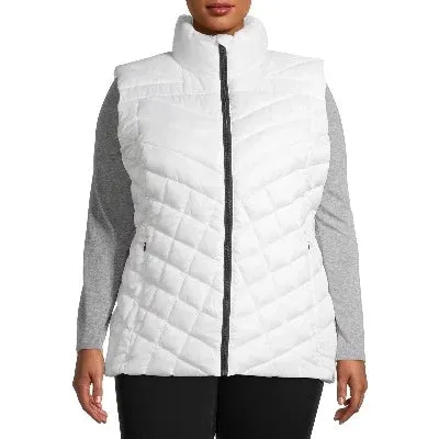 Plus Down Blend Chevron Quilted Puffer Vest White