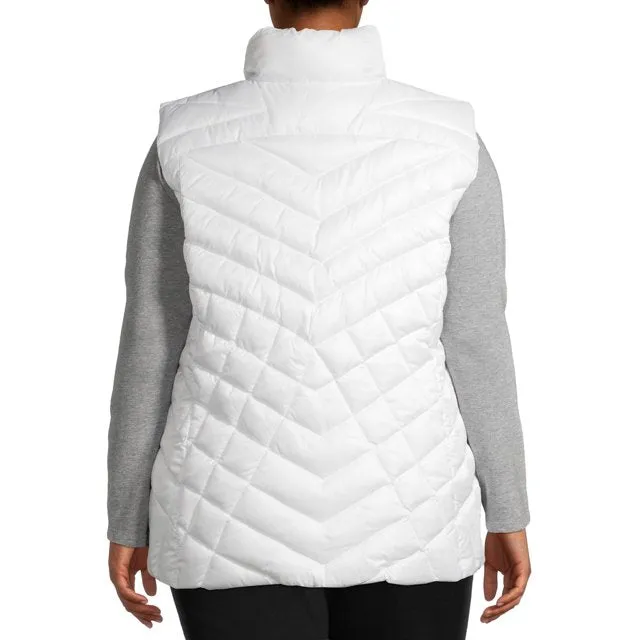 Plus Down Blend Chevron Quilted Puffer Vest White