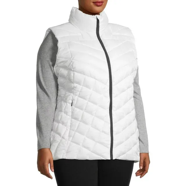 Plus Down Blend Chevron Quilted Puffer Vest White