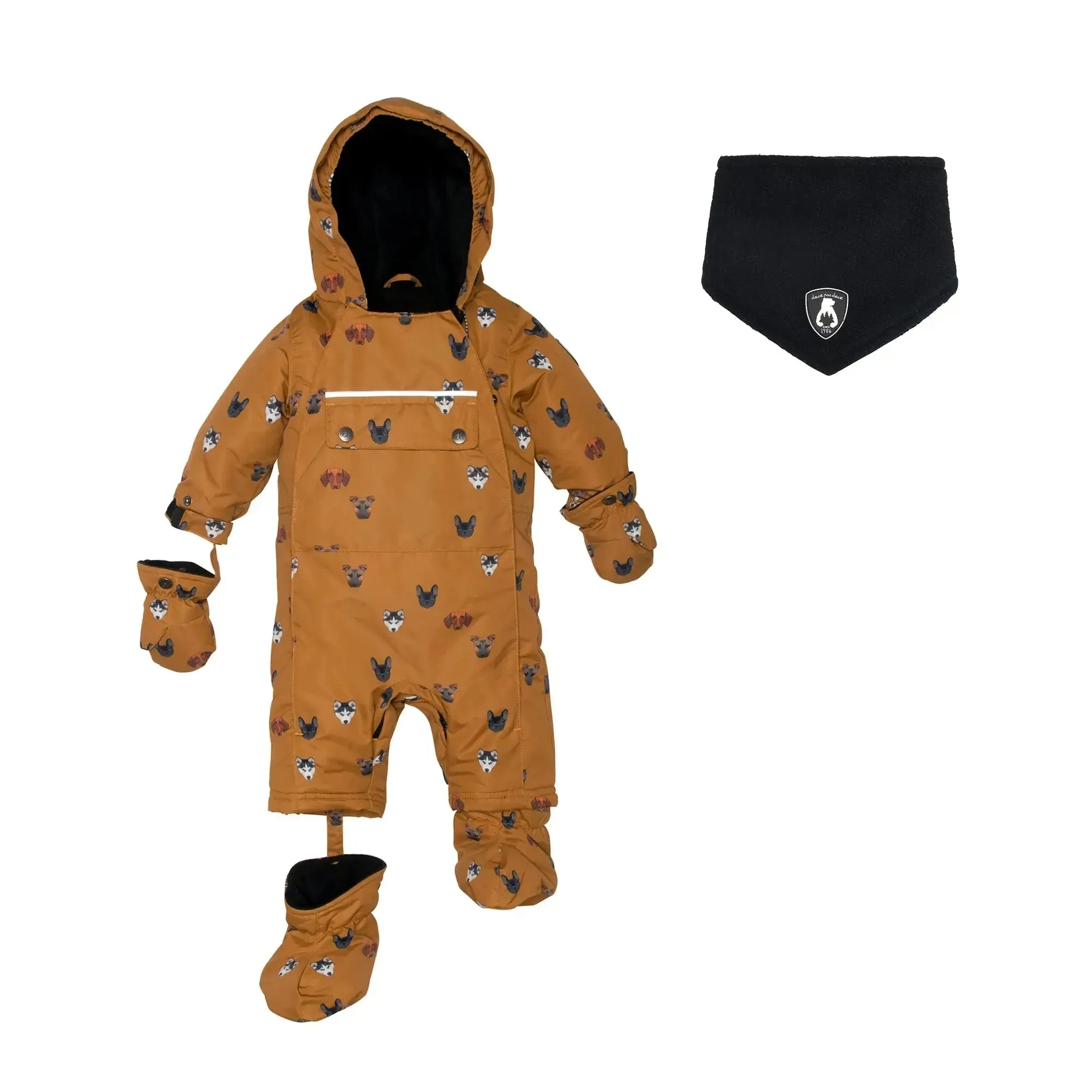 Printed Little Dogs One Piece Baby Snowsuit Yellow | DEUX PAR DEUX