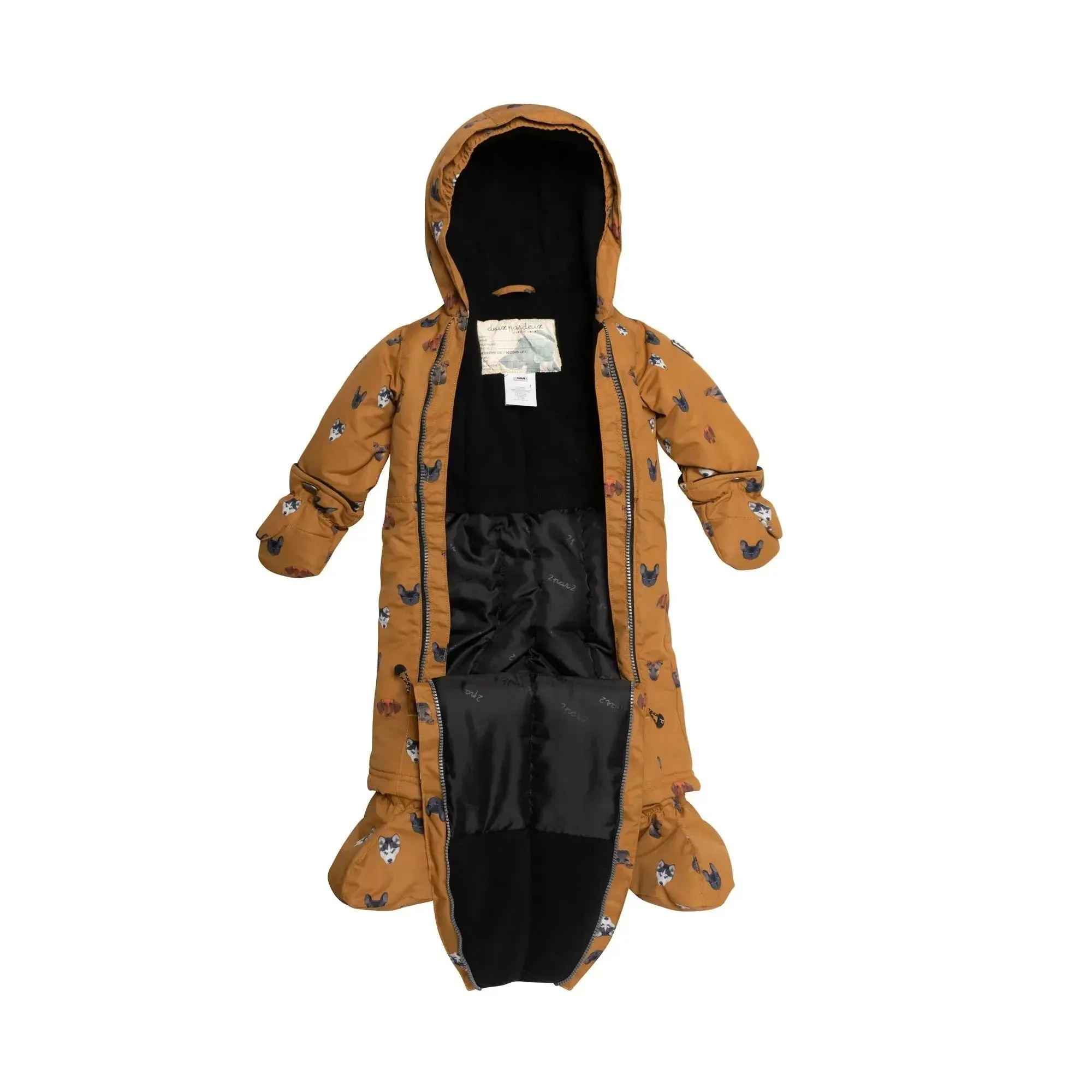 Printed Little Dogs One Piece Baby Snowsuit Yellow | DEUX PAR DEUX