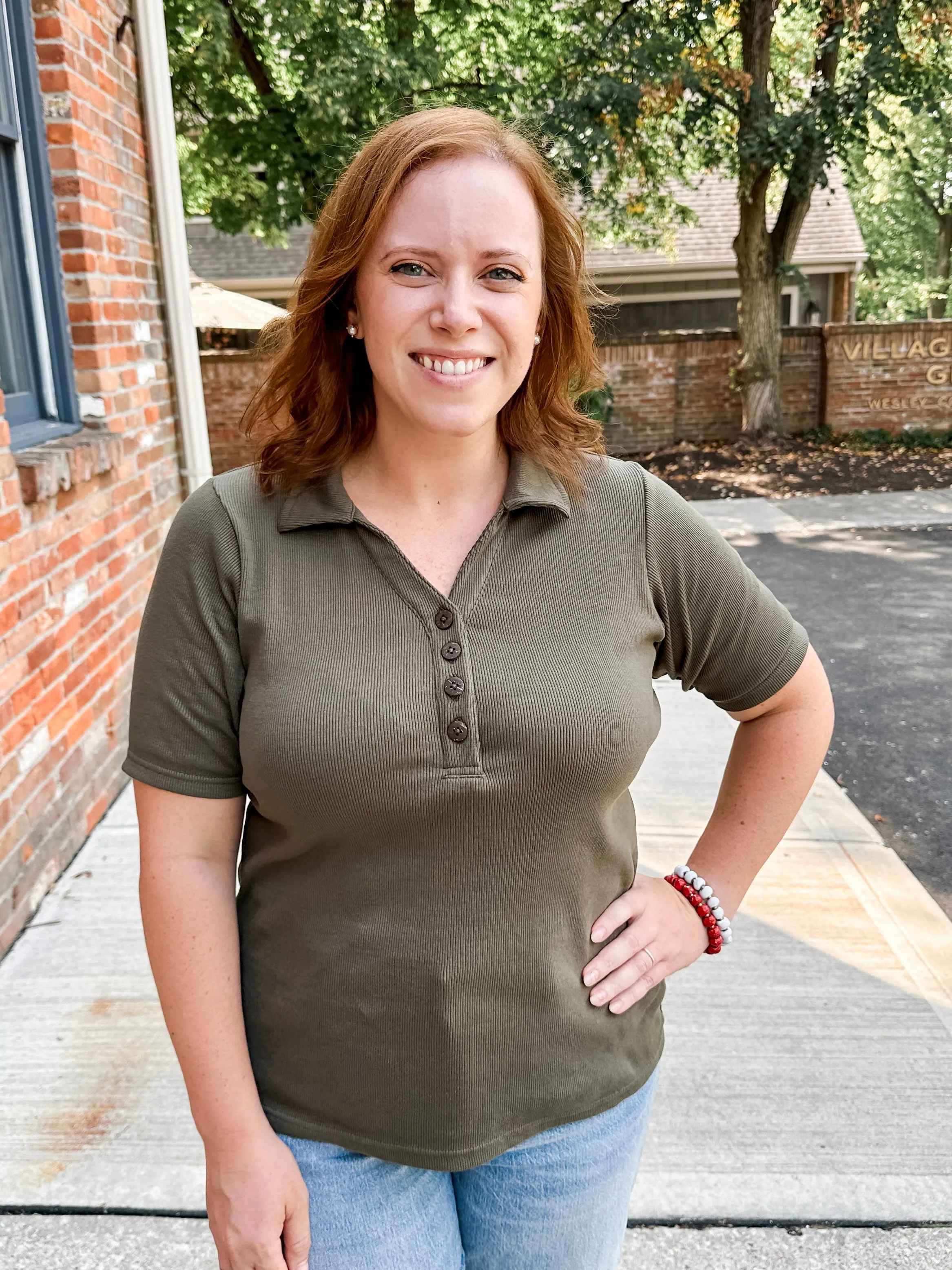 Ribbed Henley Polo Top