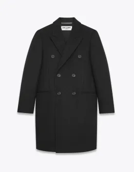 Saint Laurent Black Double-Breasted Wool Coat