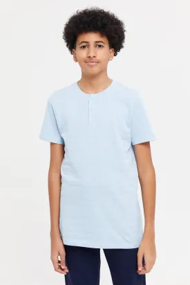 Senior Boys Blue Jacquard Henley T-Shirt