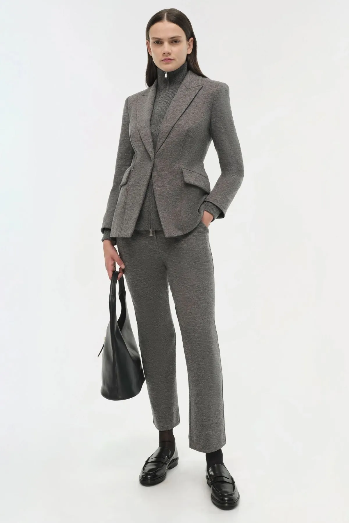 Simkhai Auden Knit Combo Blazer - Warm Grey