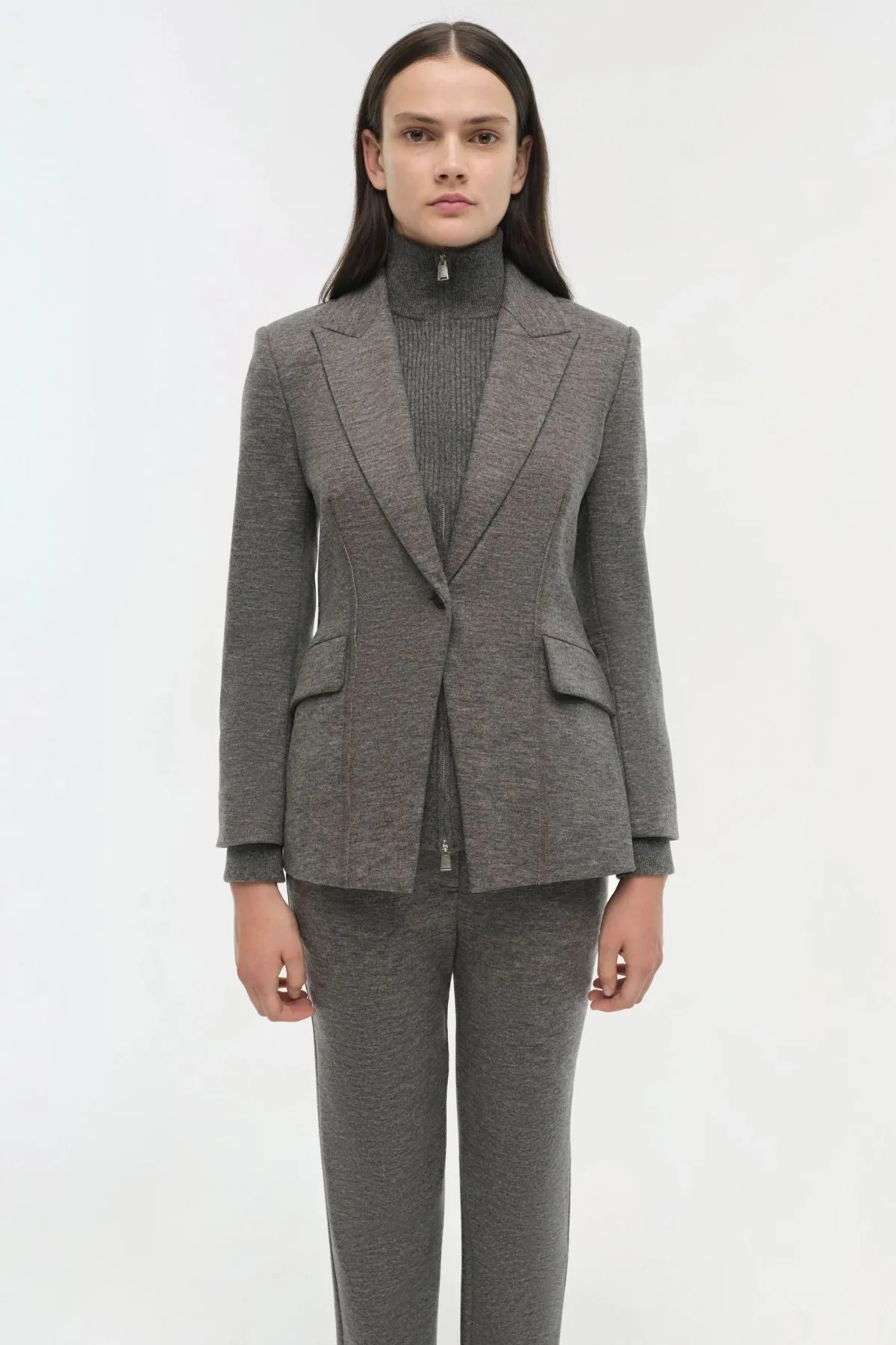 Simkhai Auden Knit Combo Blazer - Warm Grey