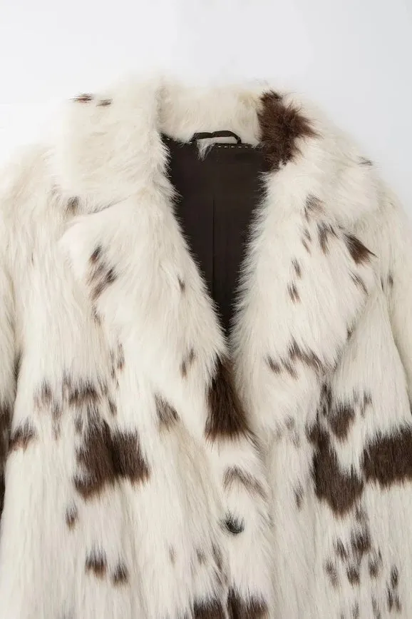 Street Animal Print Heavy Faux Fur Long Coat