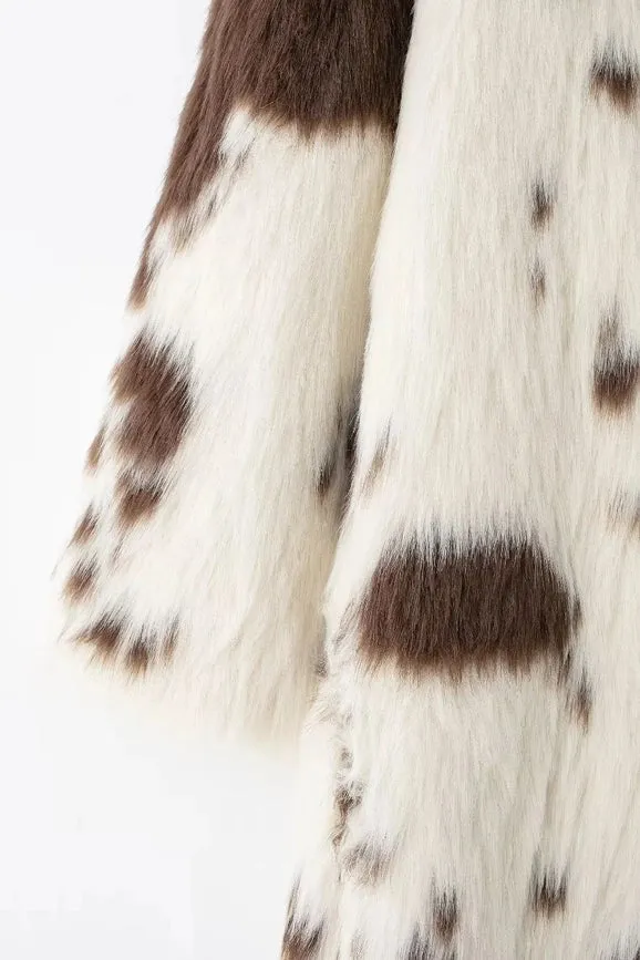 Street Animal Print Heavy Faux Fur Long Coat