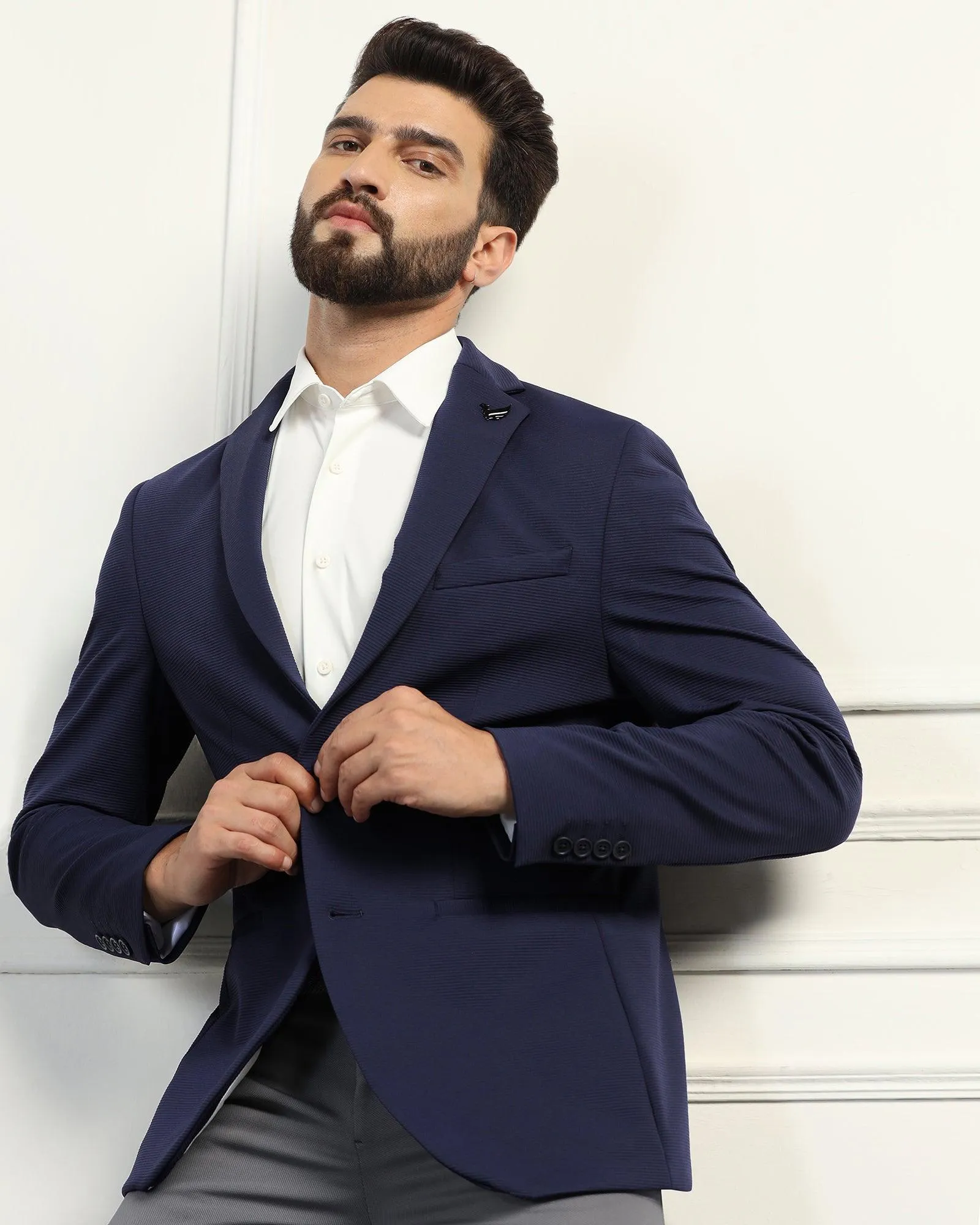 TechPro Formal Navy Stripe Blazer - Fiesta