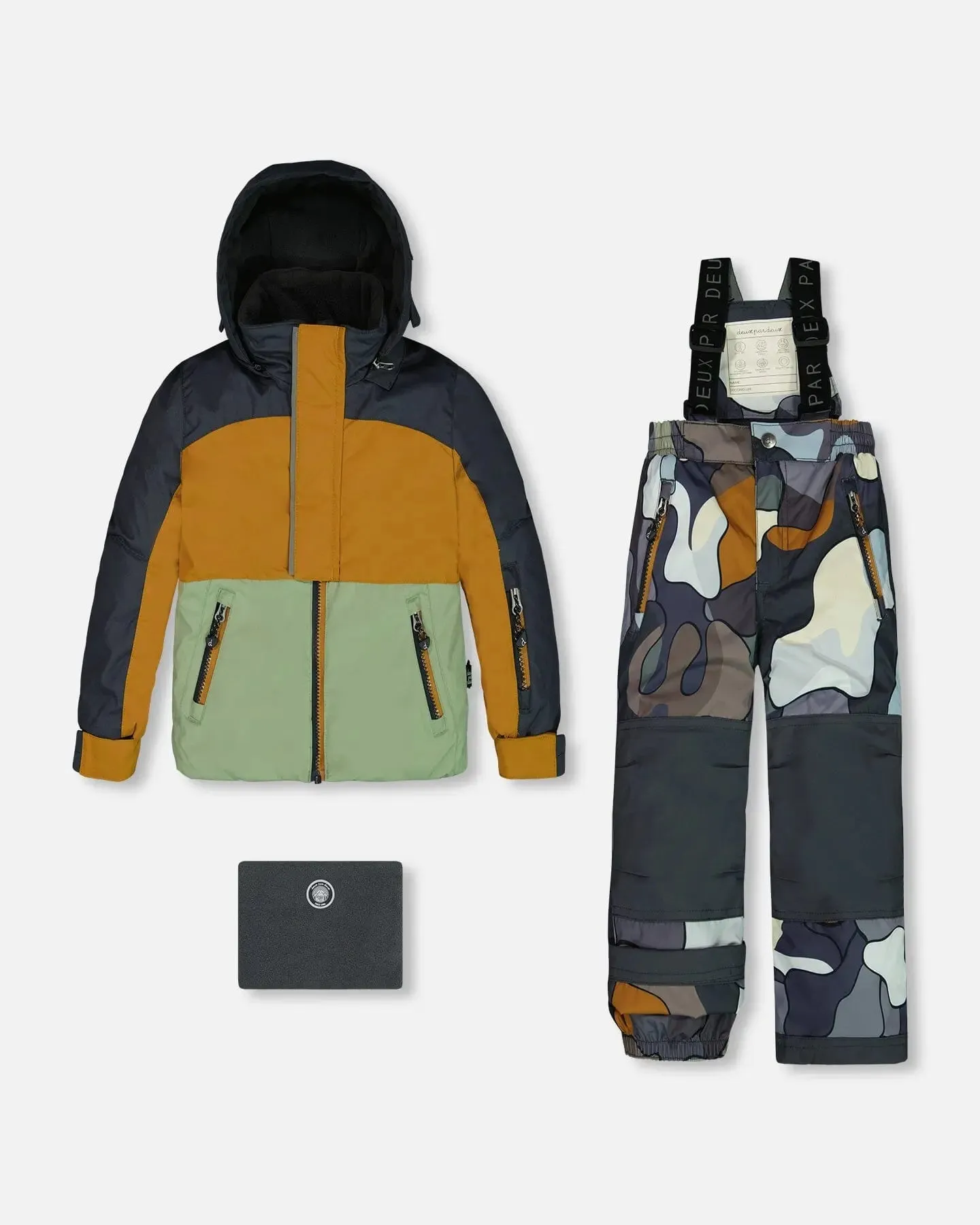 Two Piece Snowsuit Colorblock And Print Camo Dark Gray