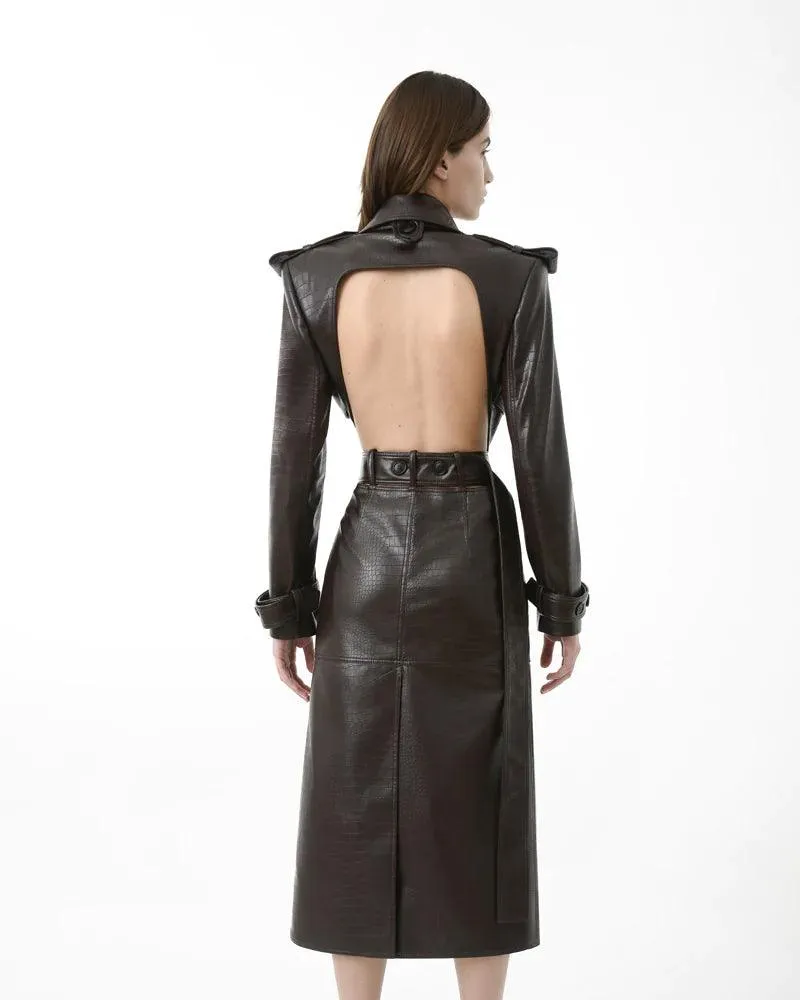 Women Crocodile Leather Trench Coat