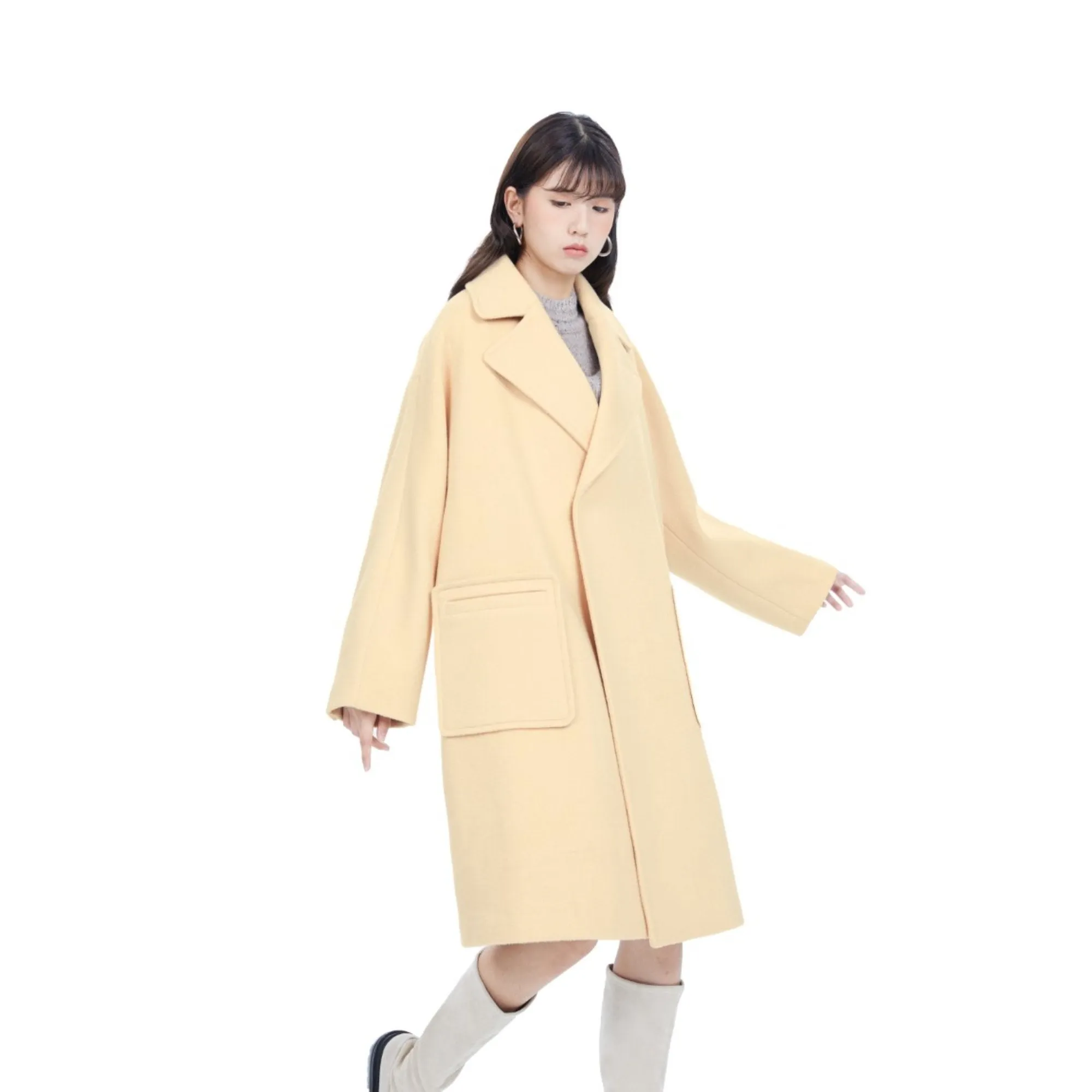 Women Double-breasted notched-collar wool coat - Khaki