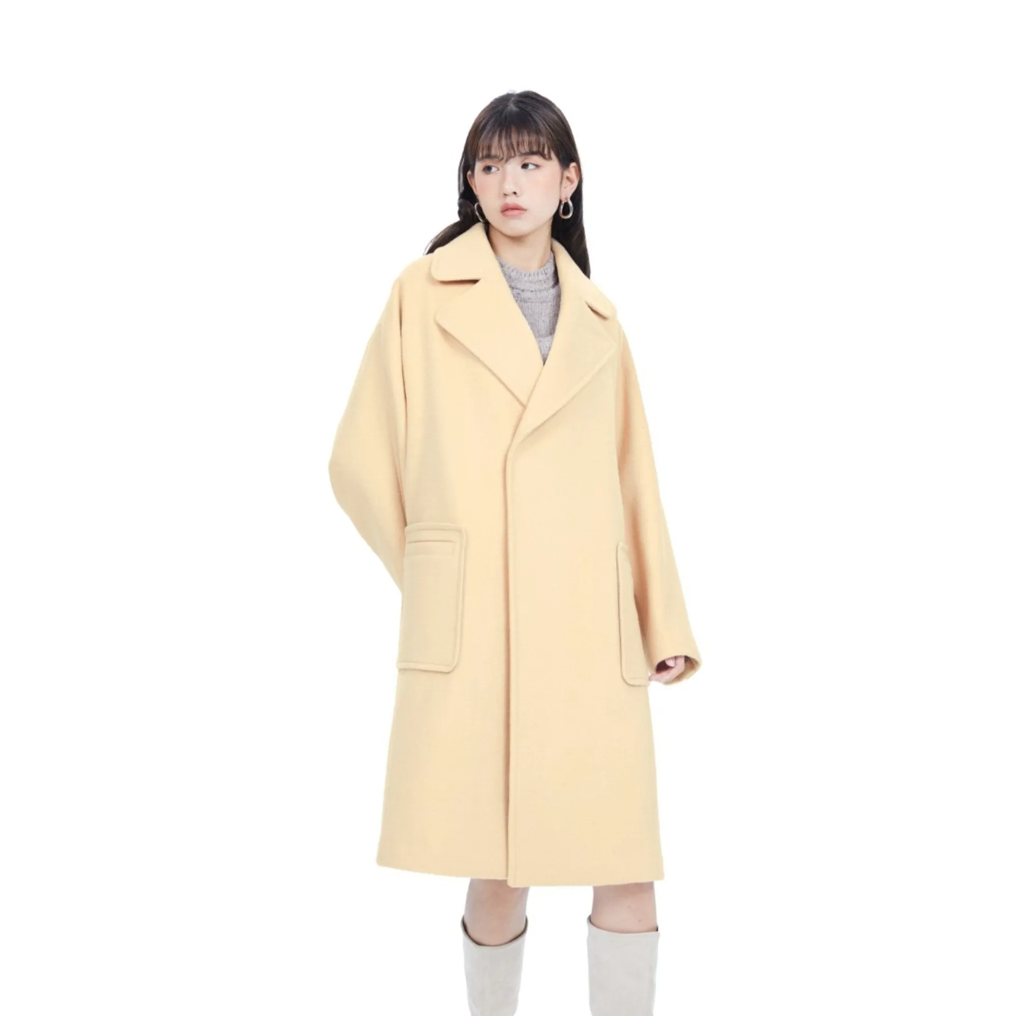 Women Double-breasted notched-collar wool coat - Khaki