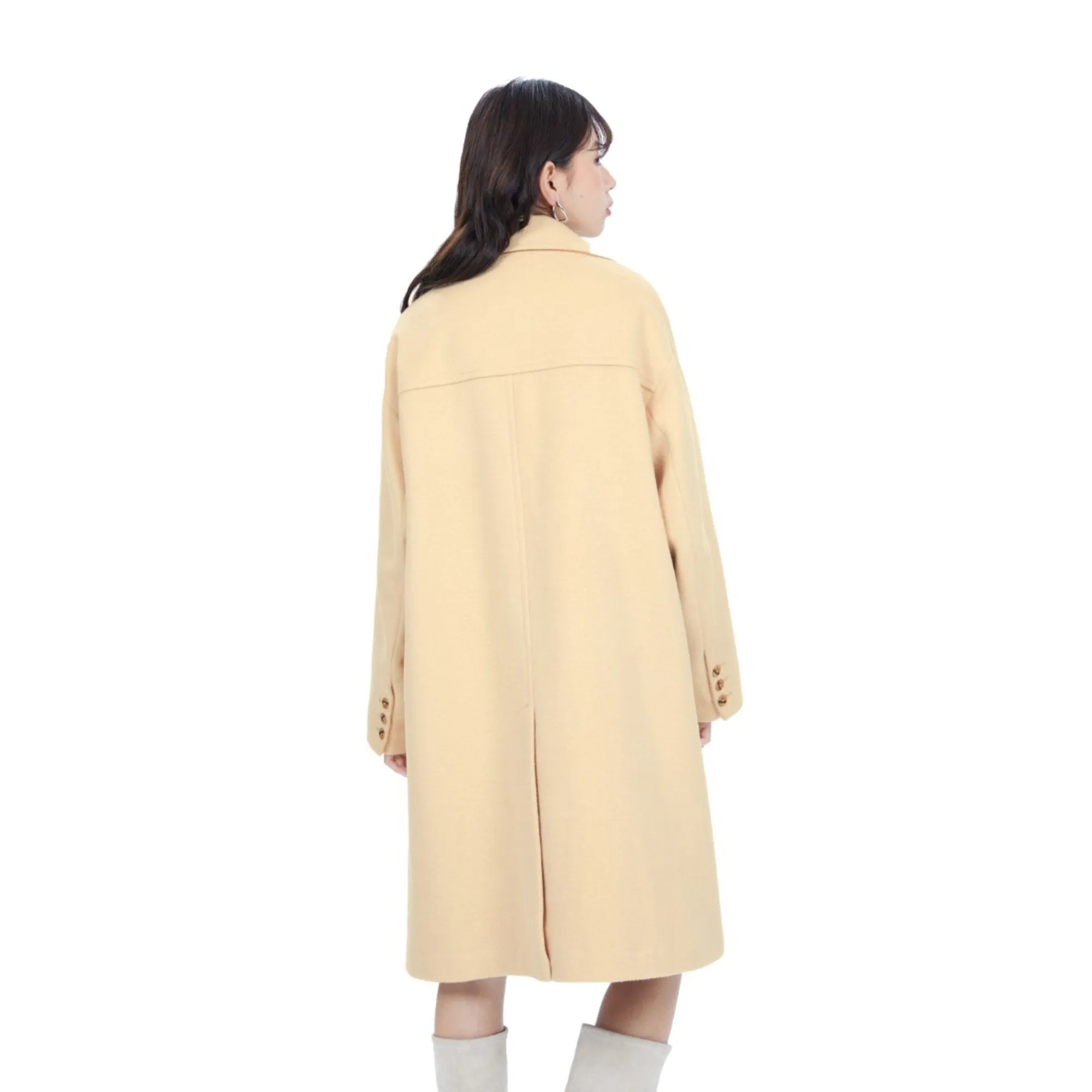 Women Double-breasted notched-collar wool coat - Khaki