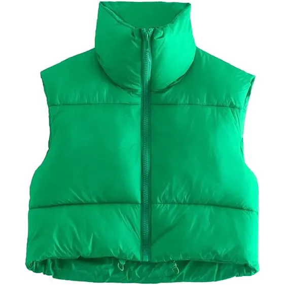 Women's Winter Crop Vest Lightweight Sleeveless Warm Outerwear Puffer Vest Padded Gilet