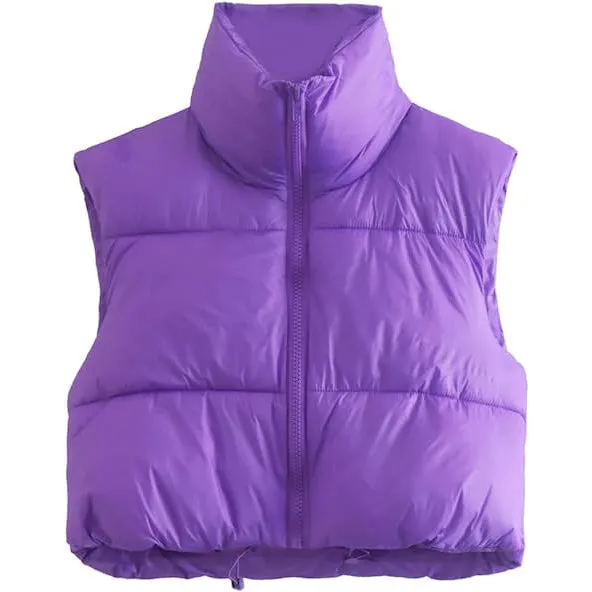 Women's Winter Crop Vest Lightweight Sleeveless Warm Outerwear Puffer Vest Padded Gilet