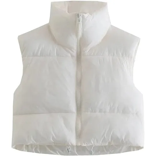 Women's Winter Crop Vest Lightweight Sleeveless Warm Outerwear Puffer Vest Padded Gilet