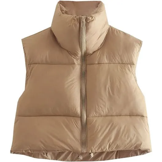 Women's Winter Crop Vest Lightweight Sleeveless Warm Outerwear Puffer Vest Padded Gilet