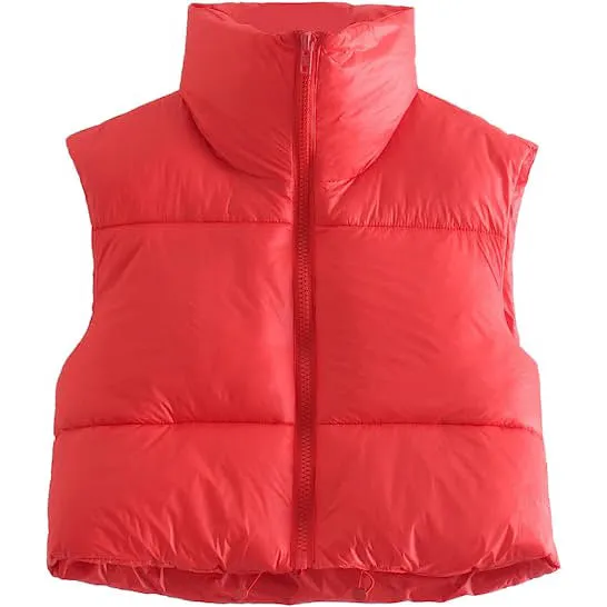 Women's Winter Crop Vest Lightweight Sleeveless Warm Outerwear Puffer Vest Padded Gilet